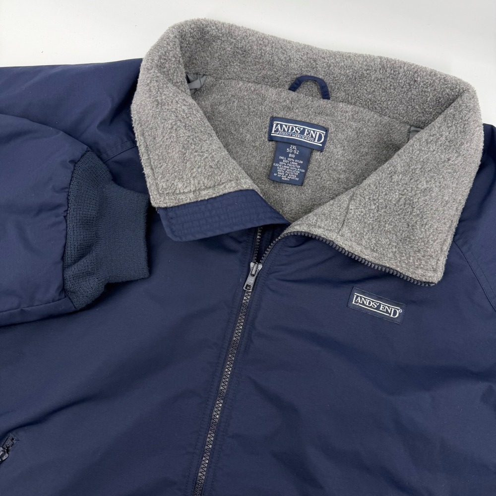 Lands End Mens Big 2XL 50-52 Navy Blue Fleece Lined Zip‎ Up Jacket Outerwear